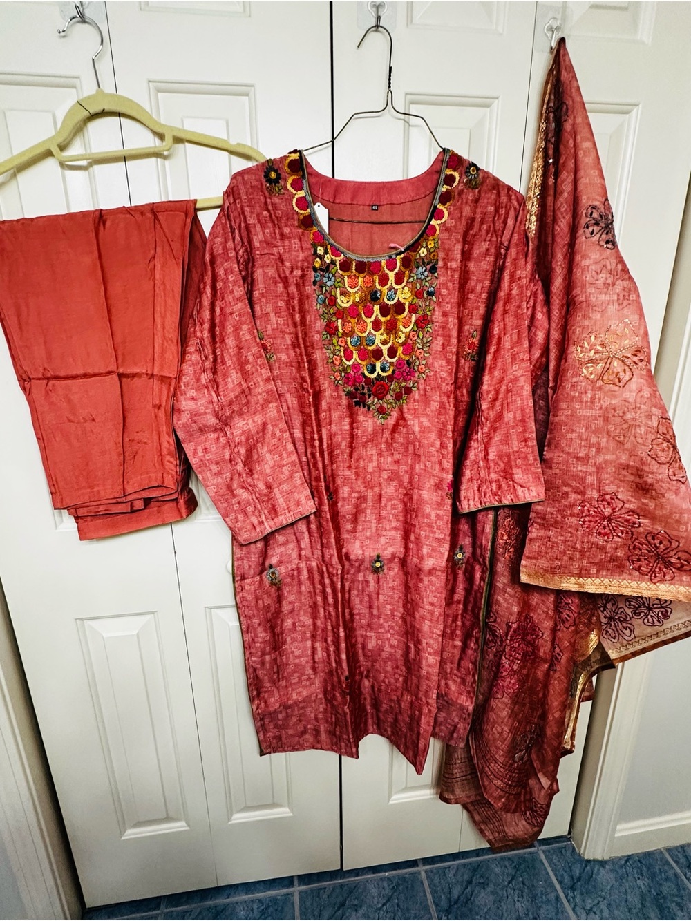Women’s Embroidered Rustic red tone Salwaar Kameez-Stunning in size 23”